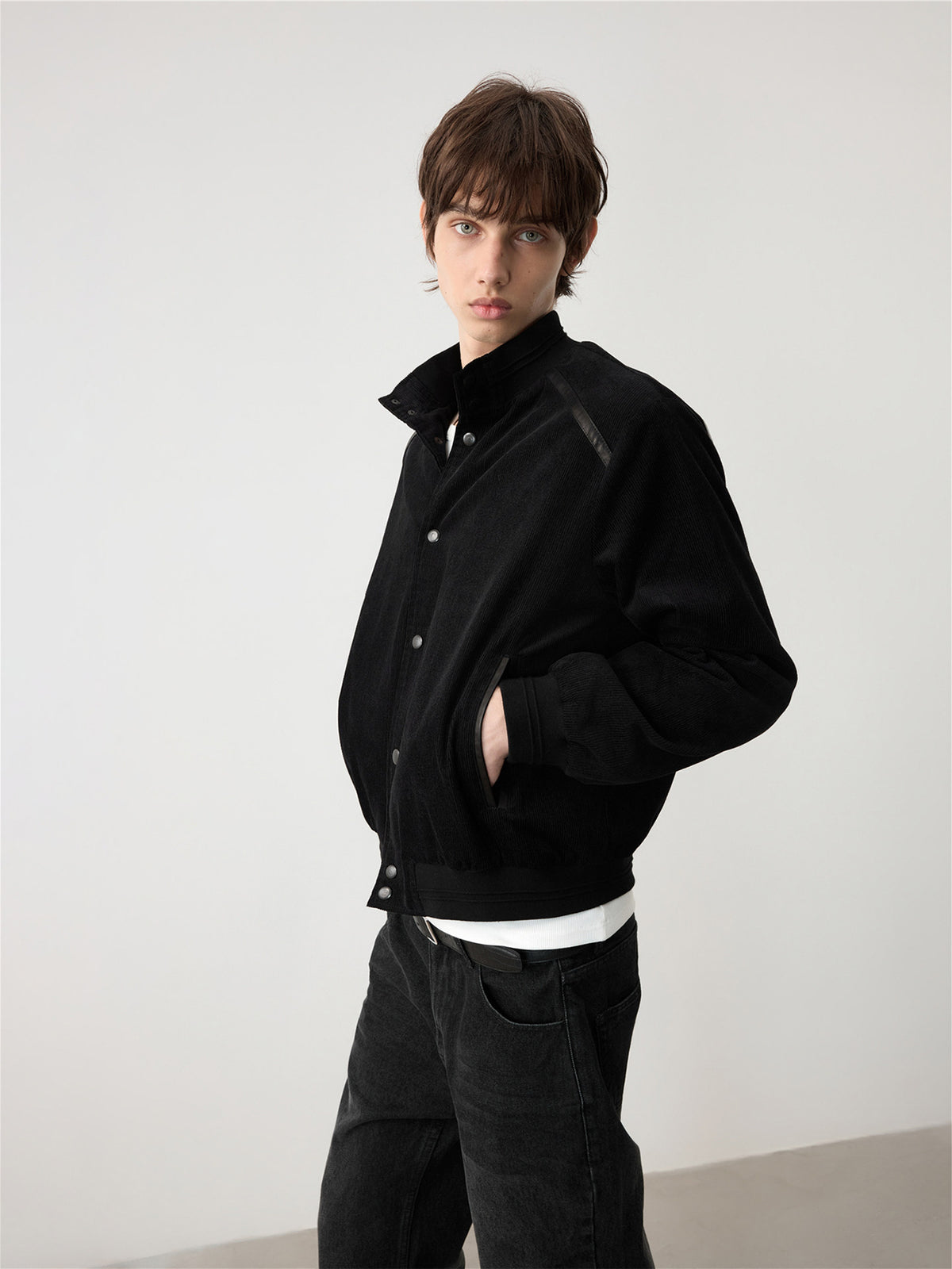 Corduroy Patchwork Genuine Leather Jacket