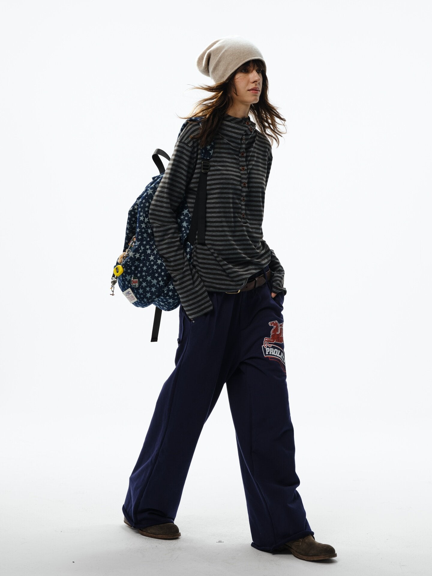 Striped polo hooded long sleeve T-shirt