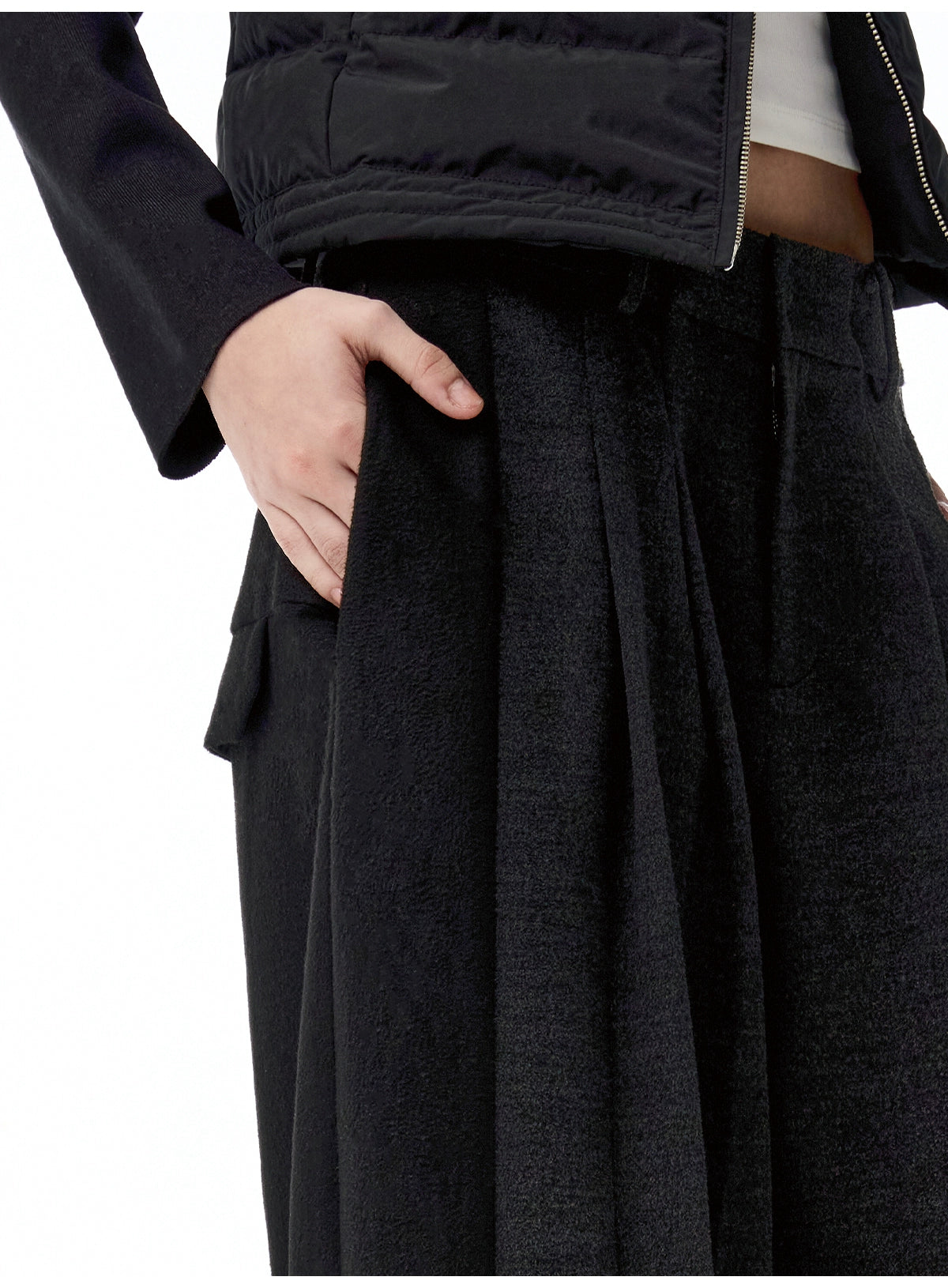 Paneled Pleated Straight Wool Trouer