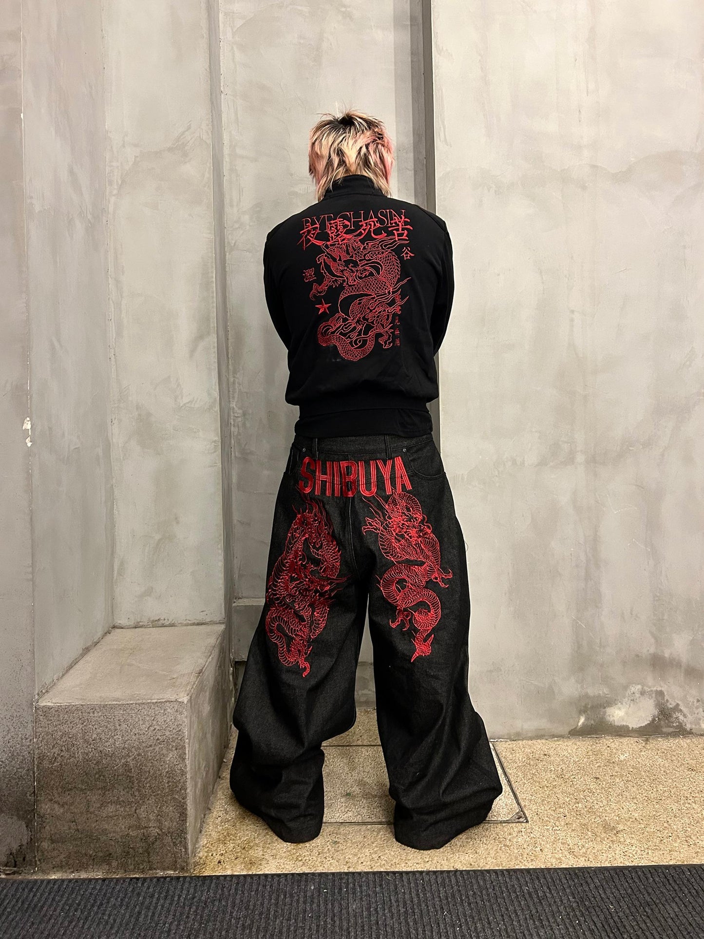 SHIBUYA HEAVY INDUSTRIES DRAGON EMBROIDERY REVERSIBLE JEANS