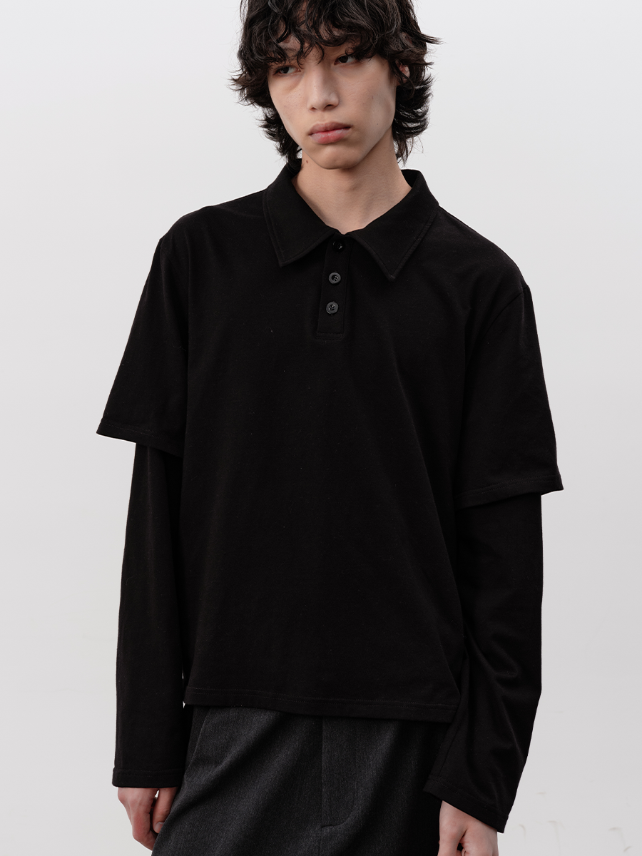 Black Fake Layered POLO Shirt