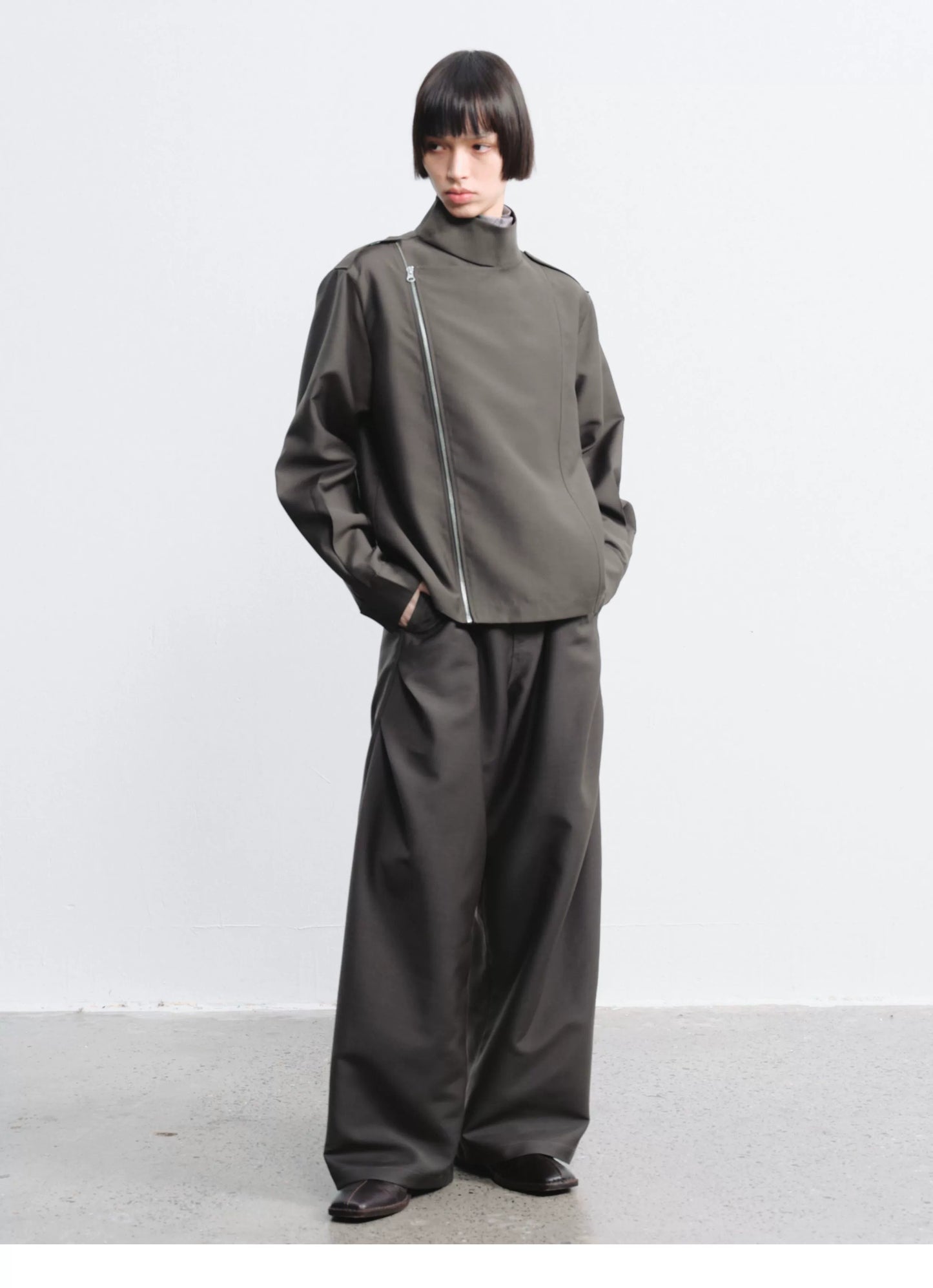 High Neck Zip Up Cropped  Jacket