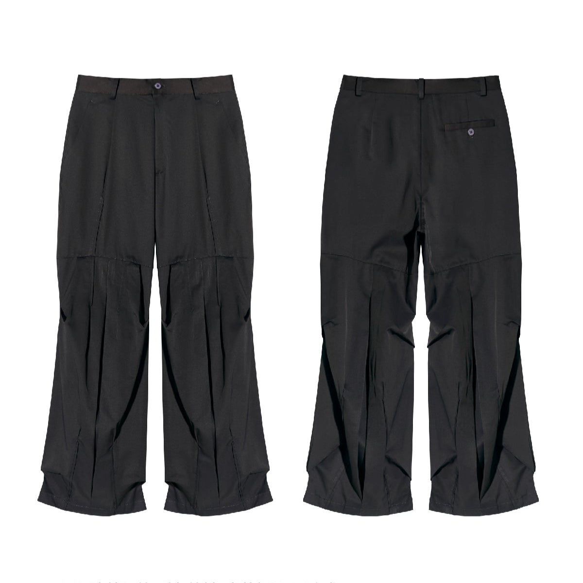 Cotton multi-directional pleated loose leg mop slacks