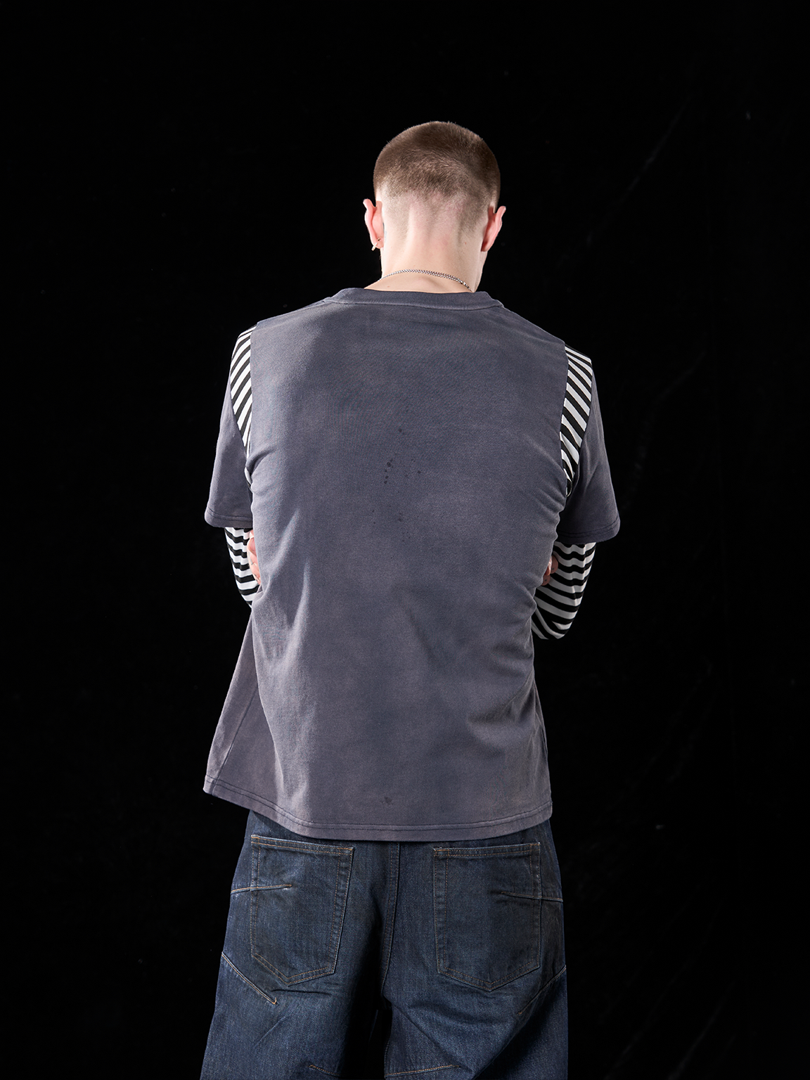 Stripe paneled long sleeve T-shirt