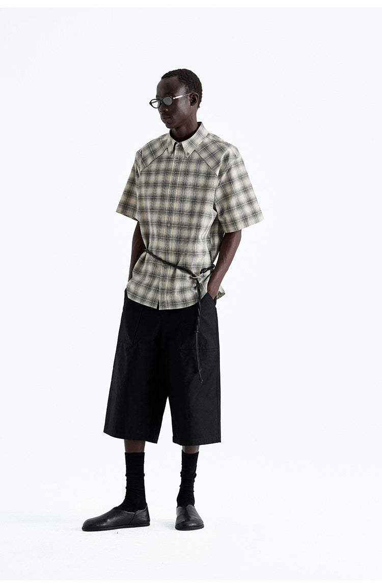 Check Pleated Short Sleeve Shirt