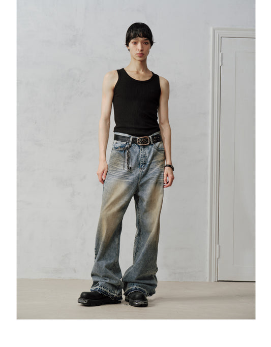 Wide-leg Dirty washed jeans