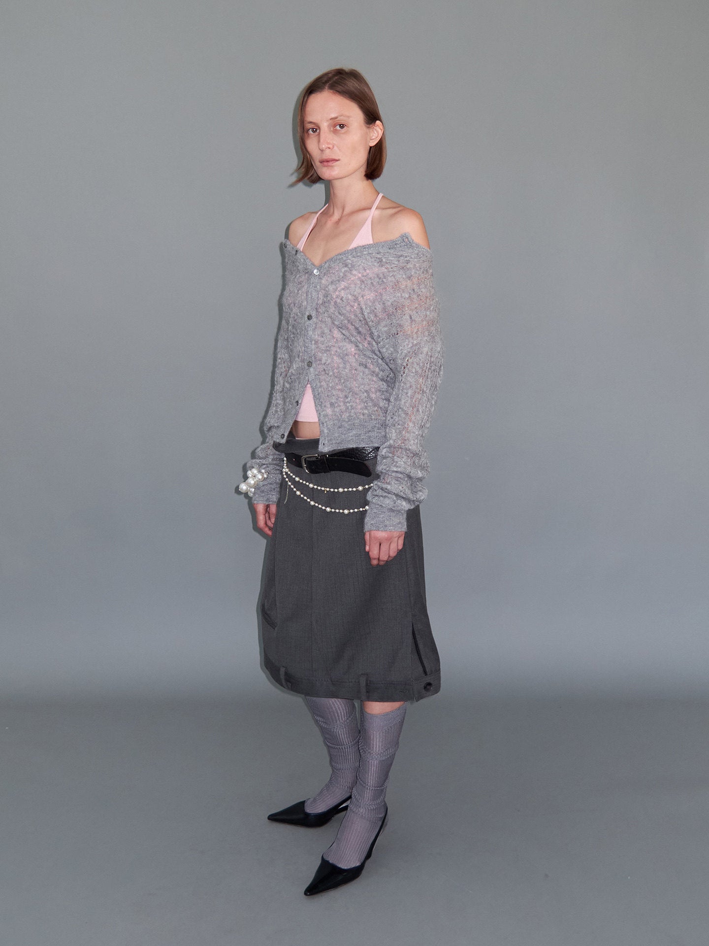 Flipped asymmetry waist suit skirt