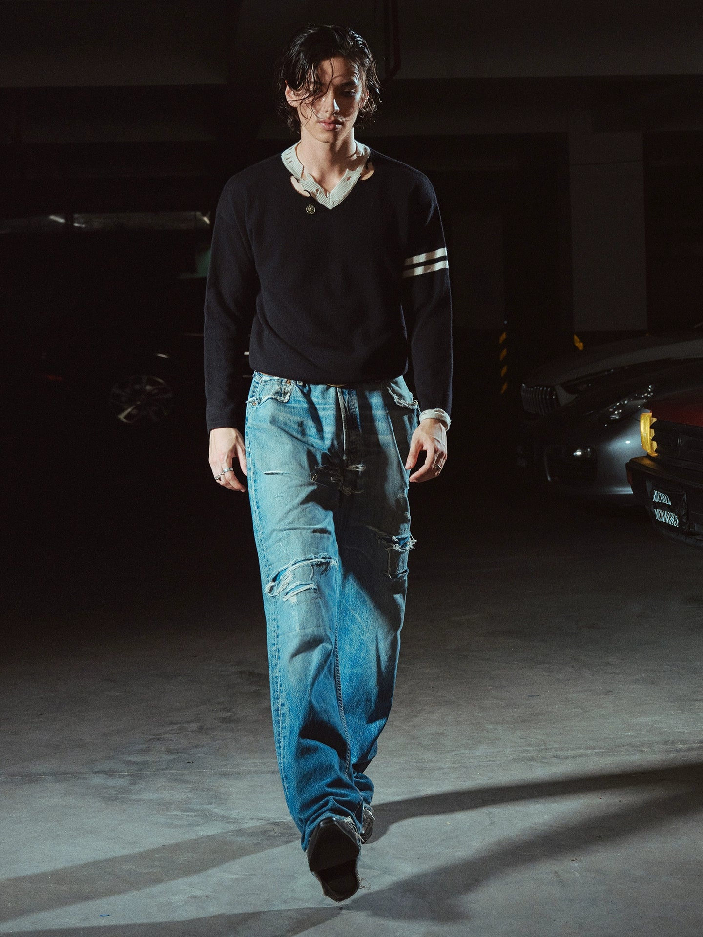 Vintage Knife Cut Washed Loose Straight Jeans