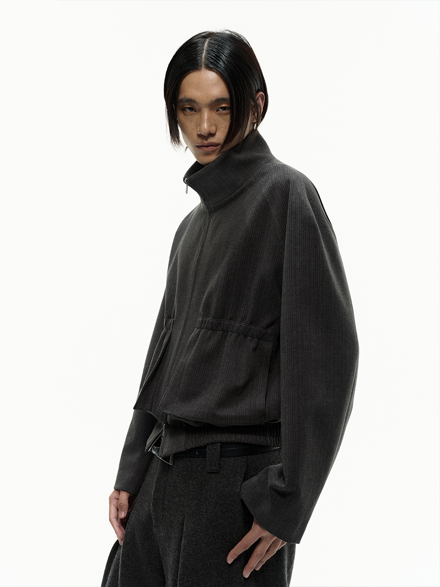 3D pocket raglan stripe jacket