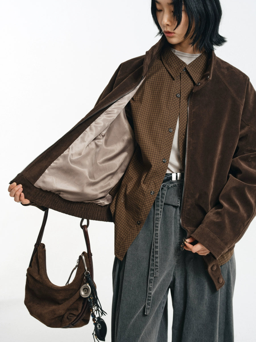 Suede Buckle Harrington jacket