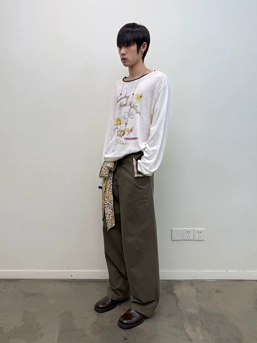 Beaded washed cargo pants