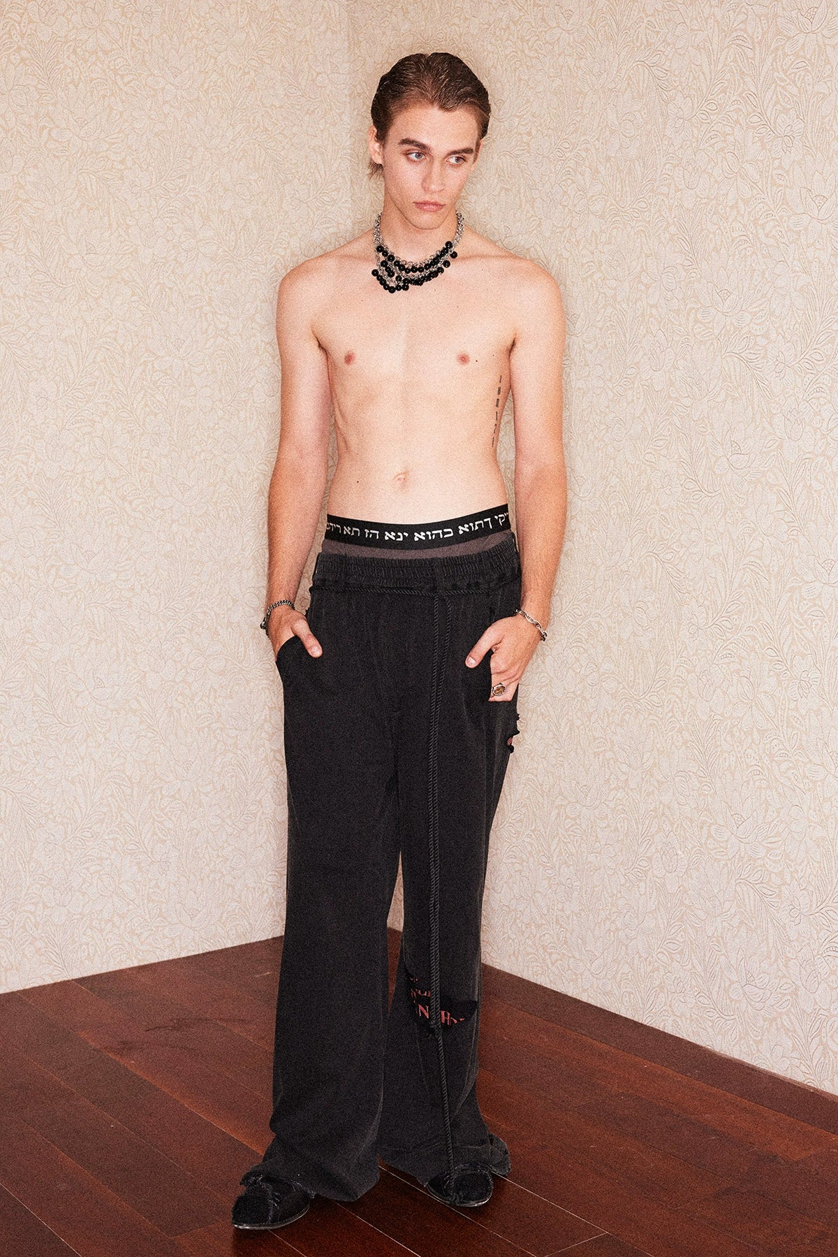 ACETATE TENCEL PIT STRIPED BOXER PANTS