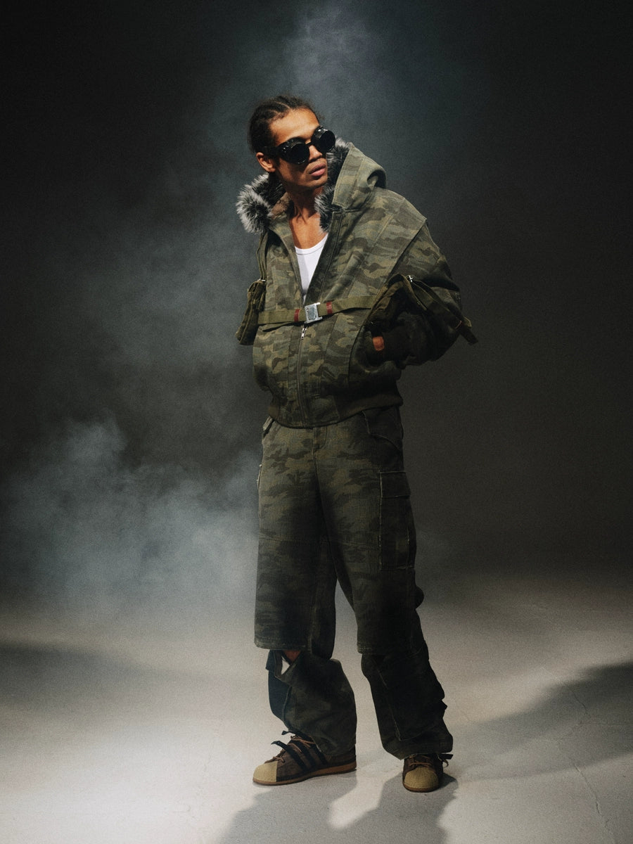 Camouflage Fur Collar Heavy Cotton Jacket