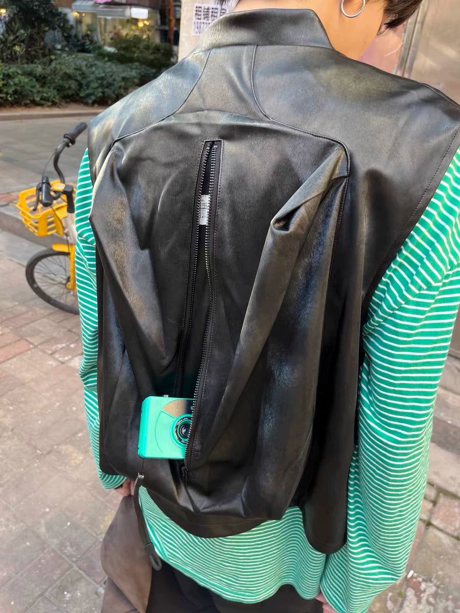leather tailored backpack vest top