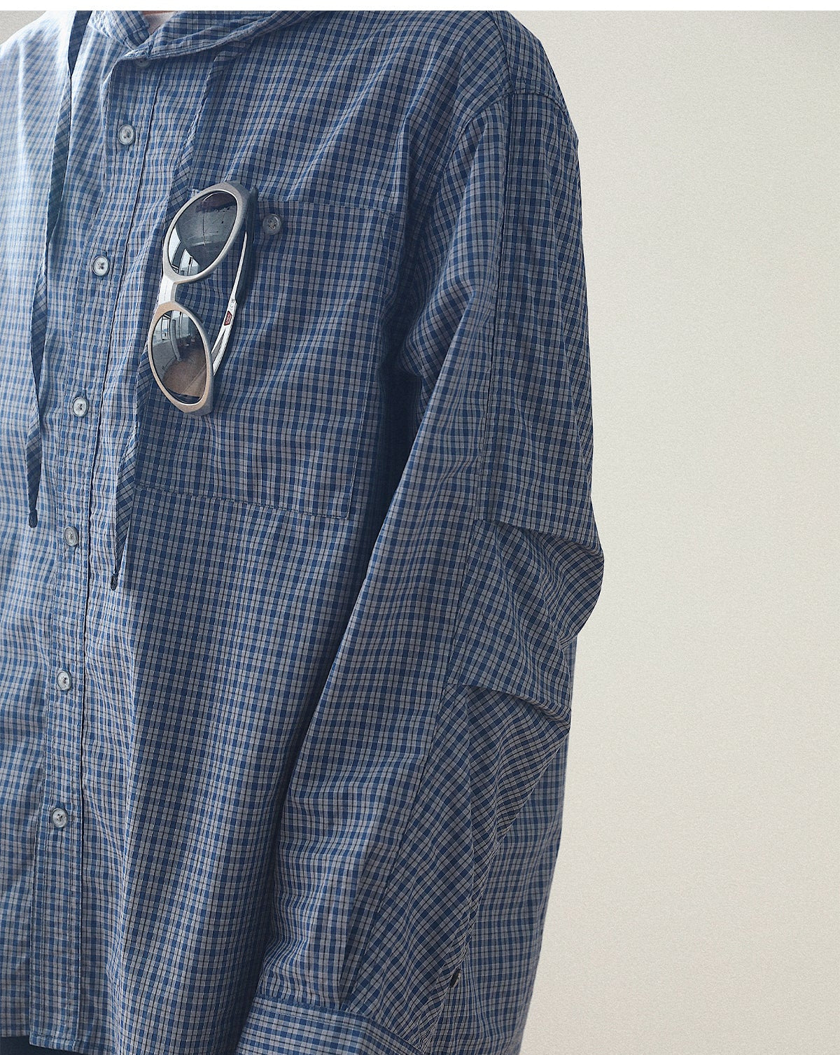 Blue CP Hand Plaid Hooded Shirt Jacket