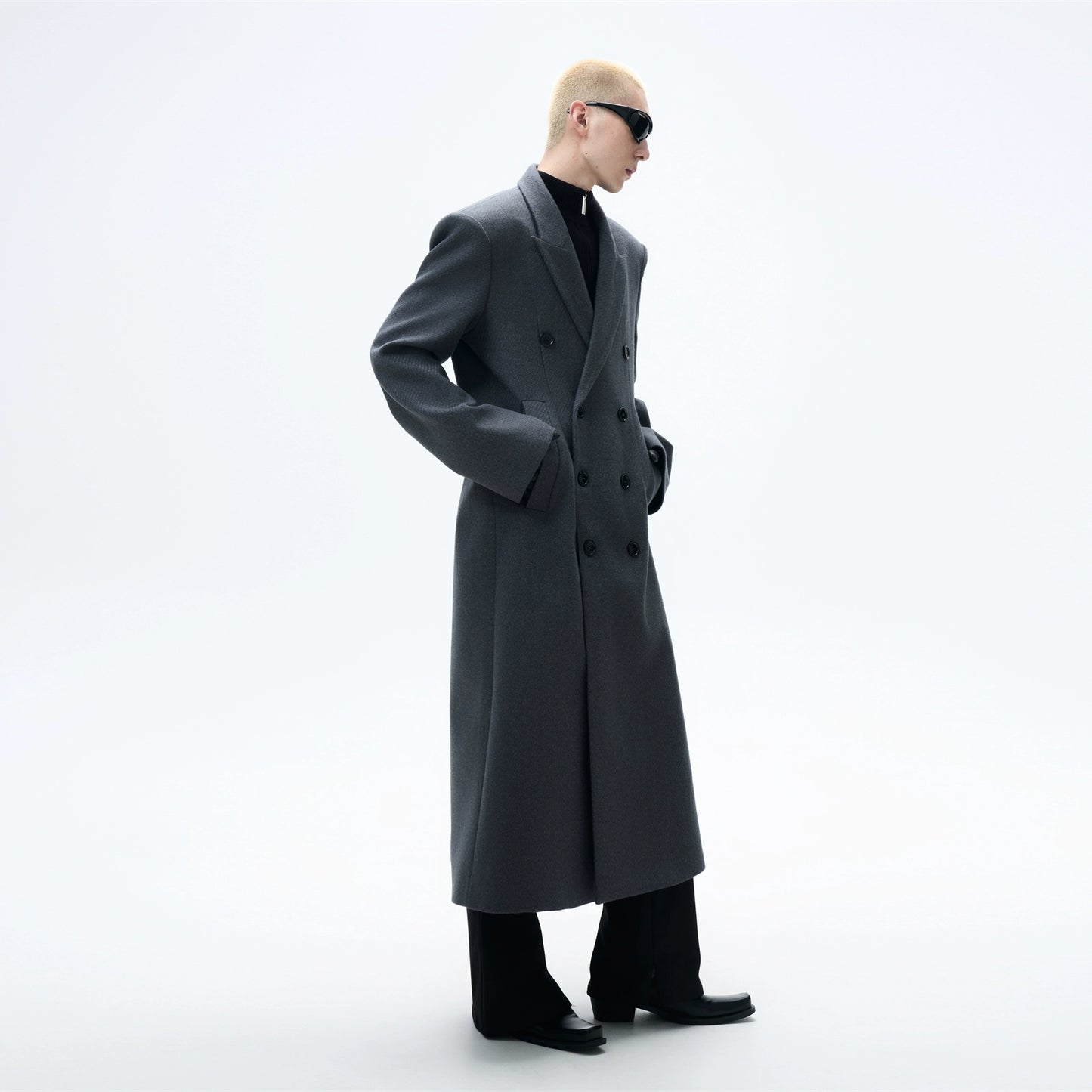 Long Double-Breasted  Wool Coat