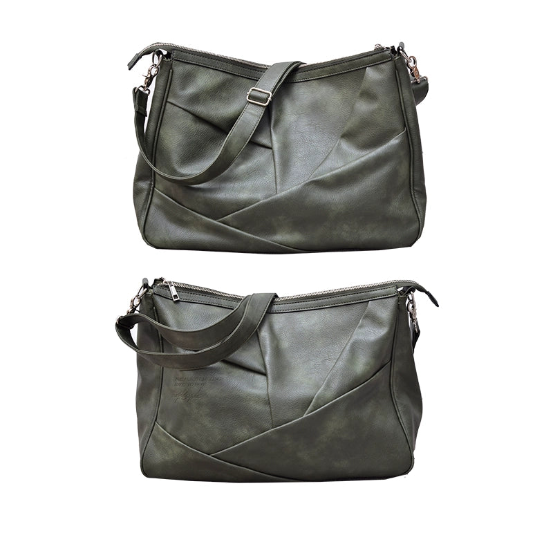 VINTAGE GREEN CRINKLED LEATHER SHOULDER BAG