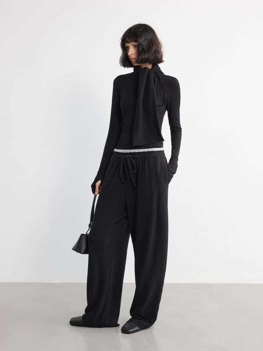 Scarf Neckline Lace-up T-shirt