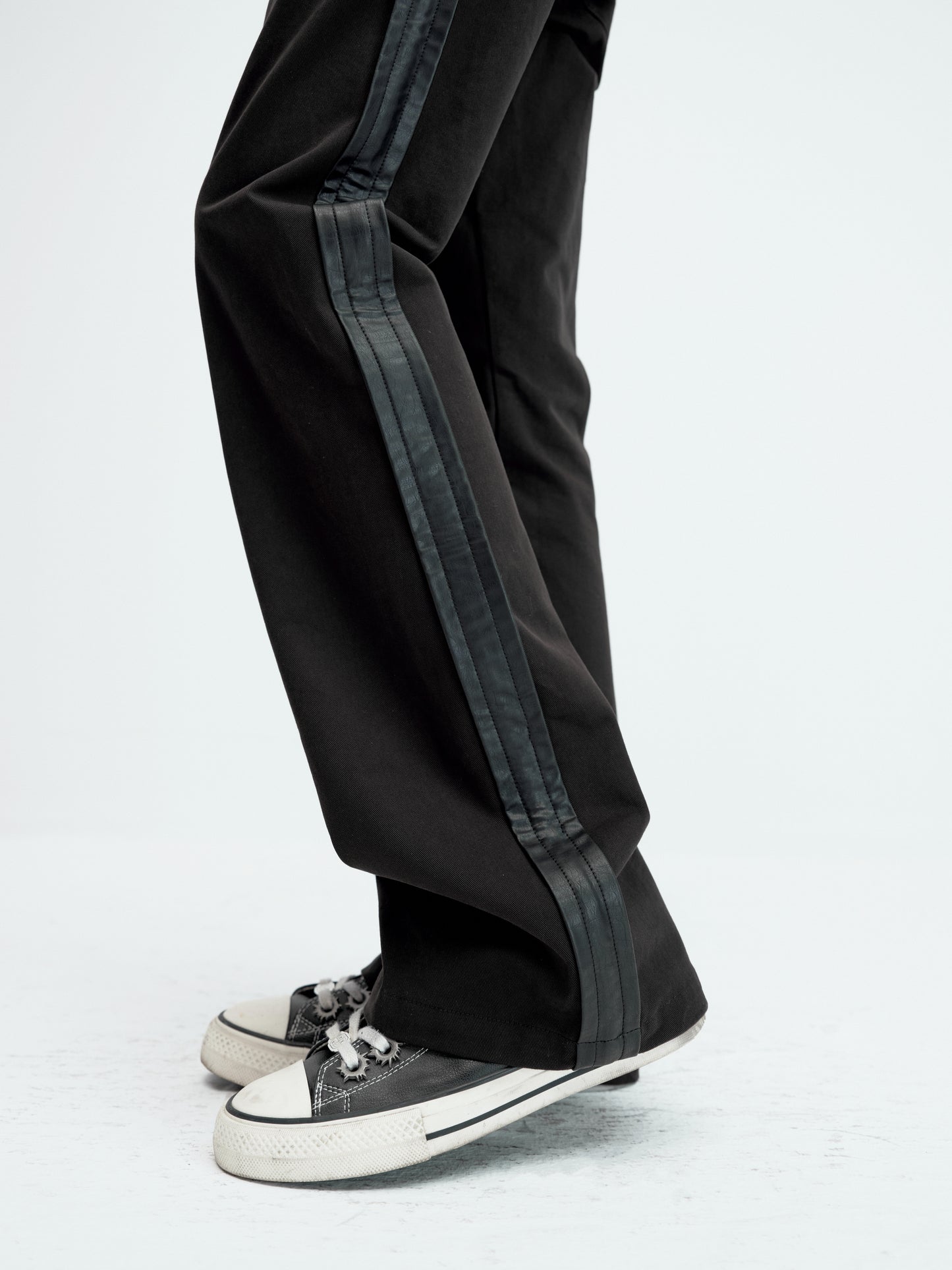 Leather Side Patchwork Flare Pants