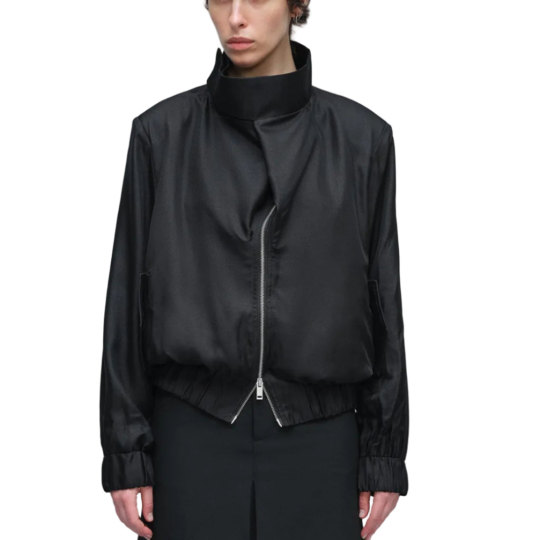 Asymmetrical slang zipper pilot jacket