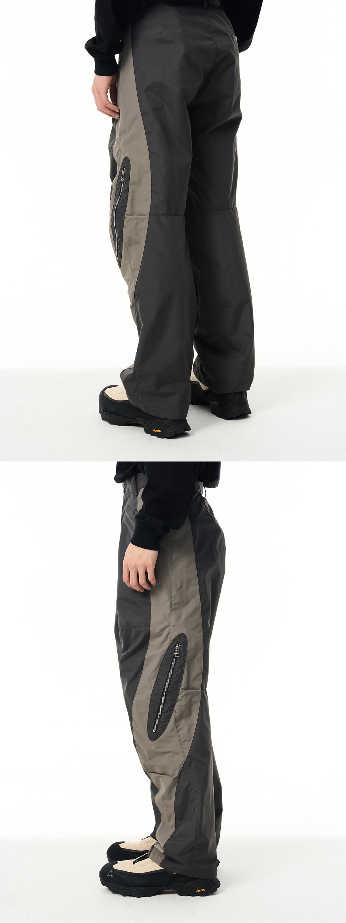 7440 37 1 Nylon color-block zippered cargo straight-leg trousers
