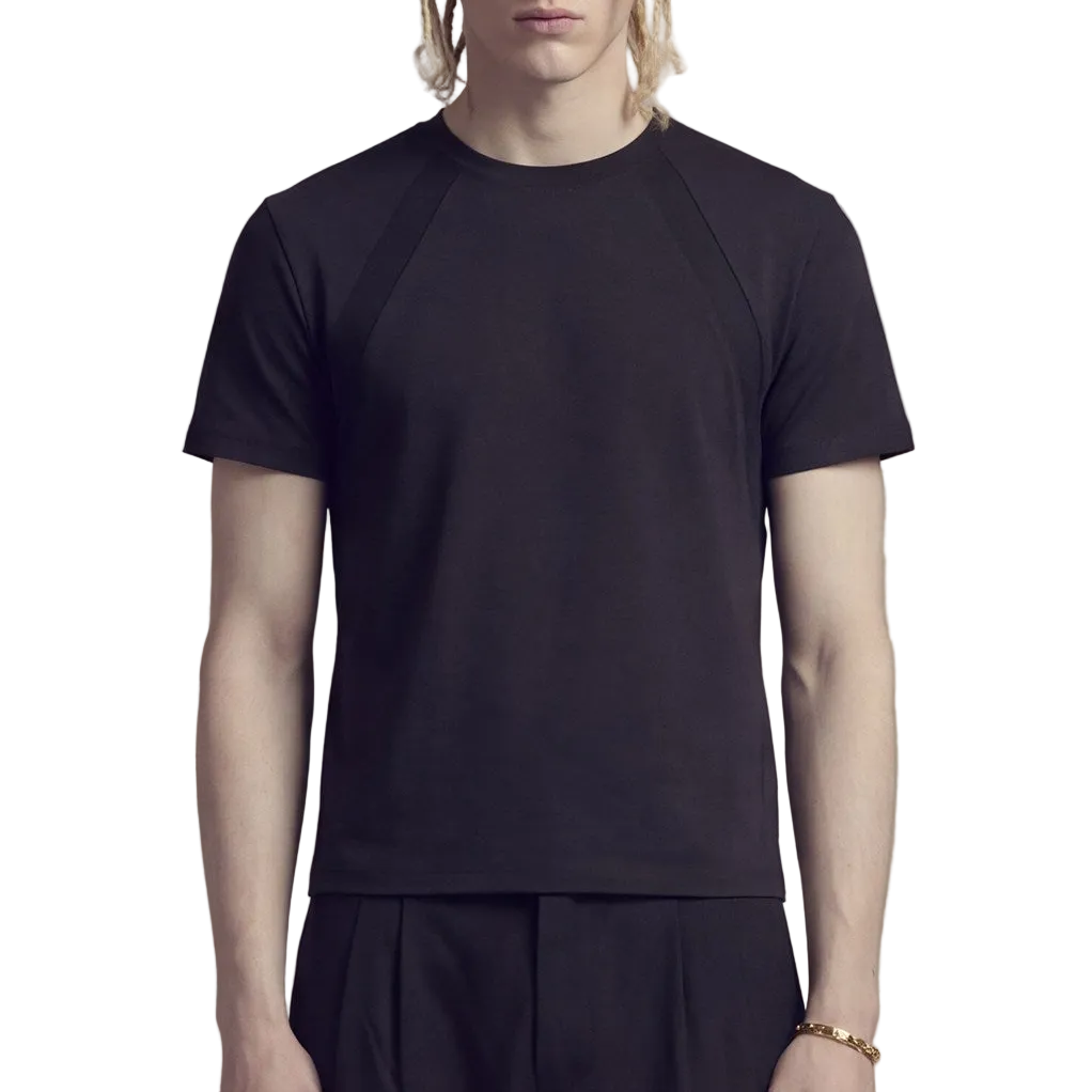 2-line patchwork short-sleeve T-shirt