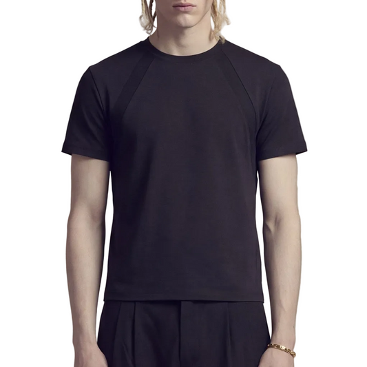 2-line patchwork short-sleeve T-shirt