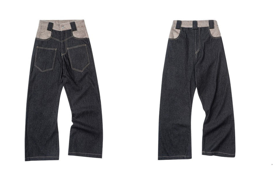 'scarf' panelled raw denim jeans