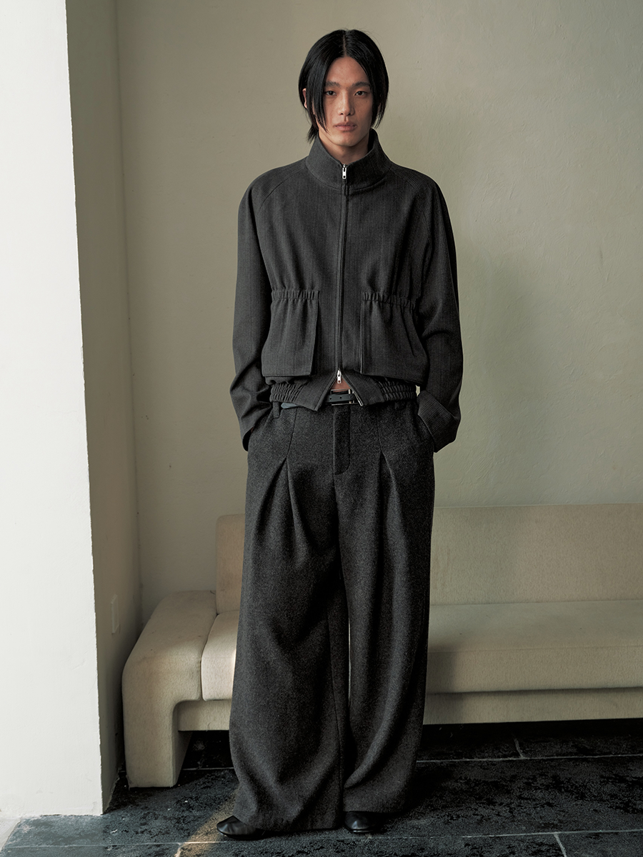 3D pocket raglan stripe jacket