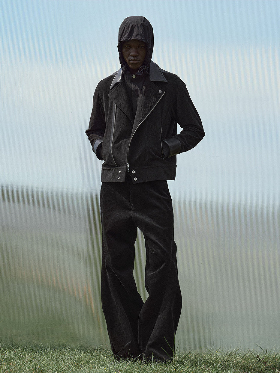 Corduroy patchwork cropped biker jacket