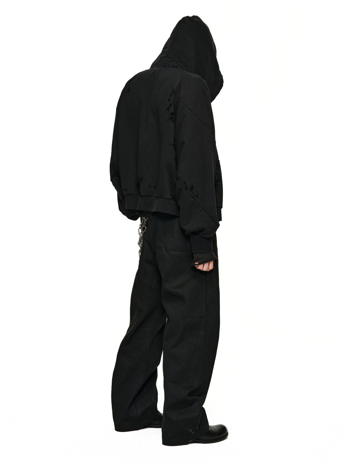 Spiral sleeve damaged zipper sweatshirt
