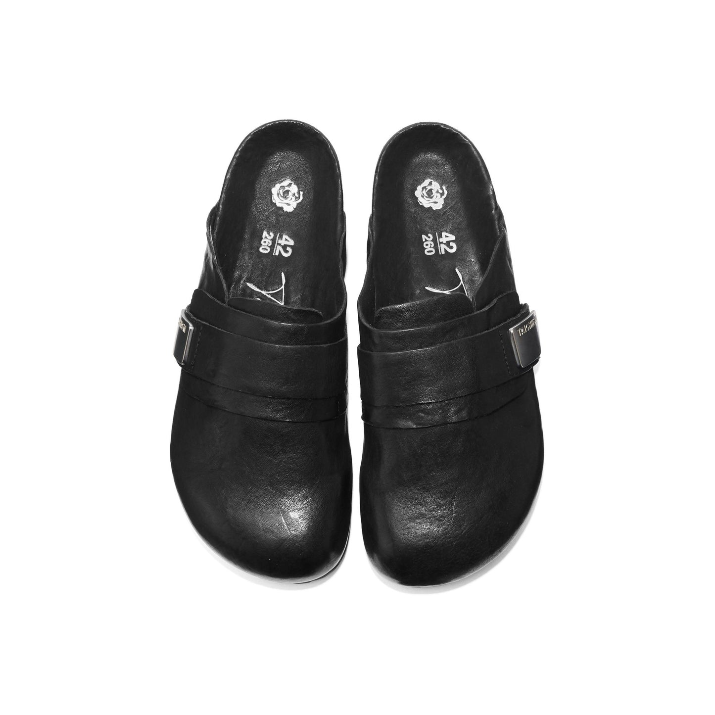 Washed leather mule