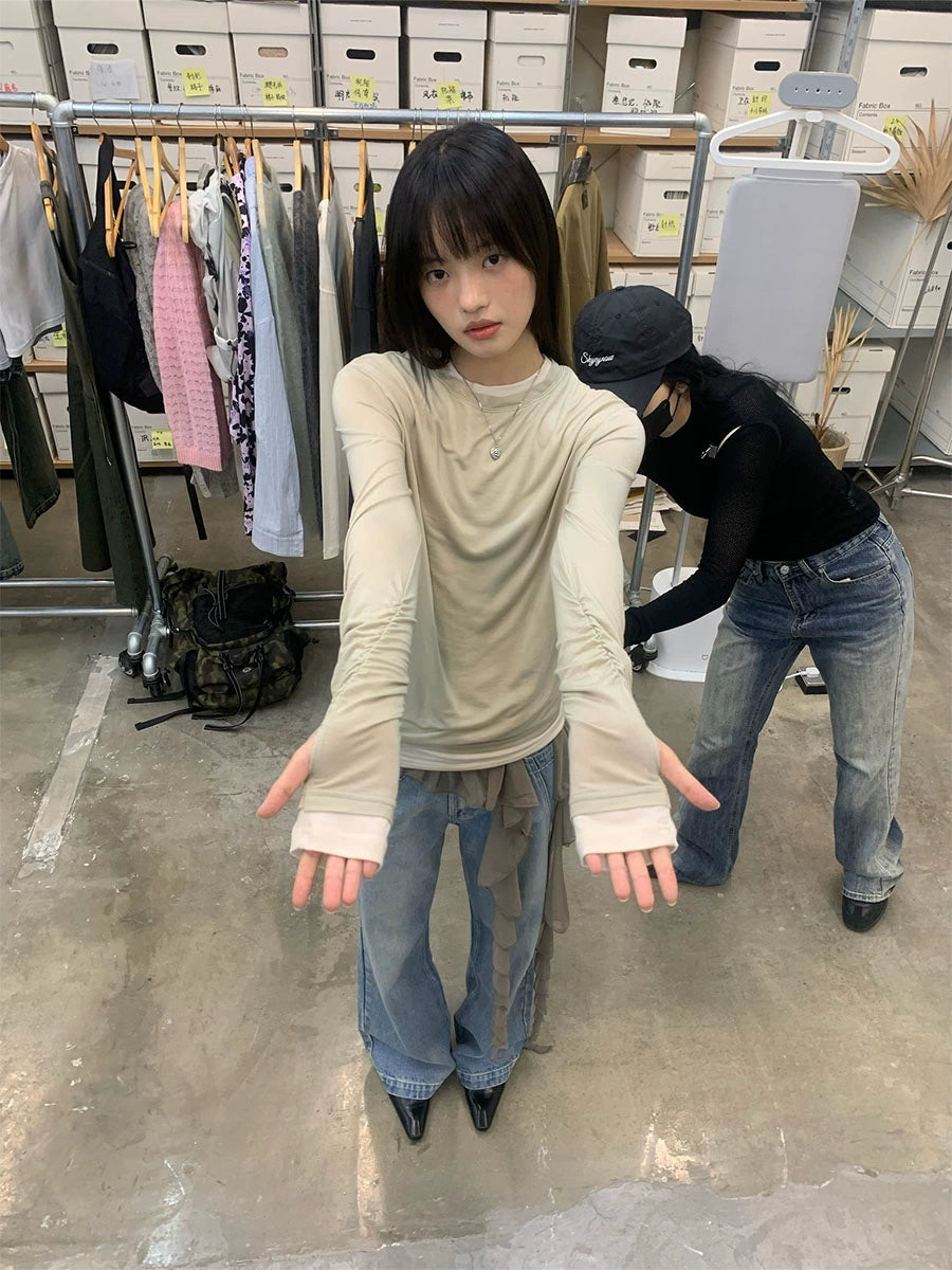Layered long-sleeve T-shirt
