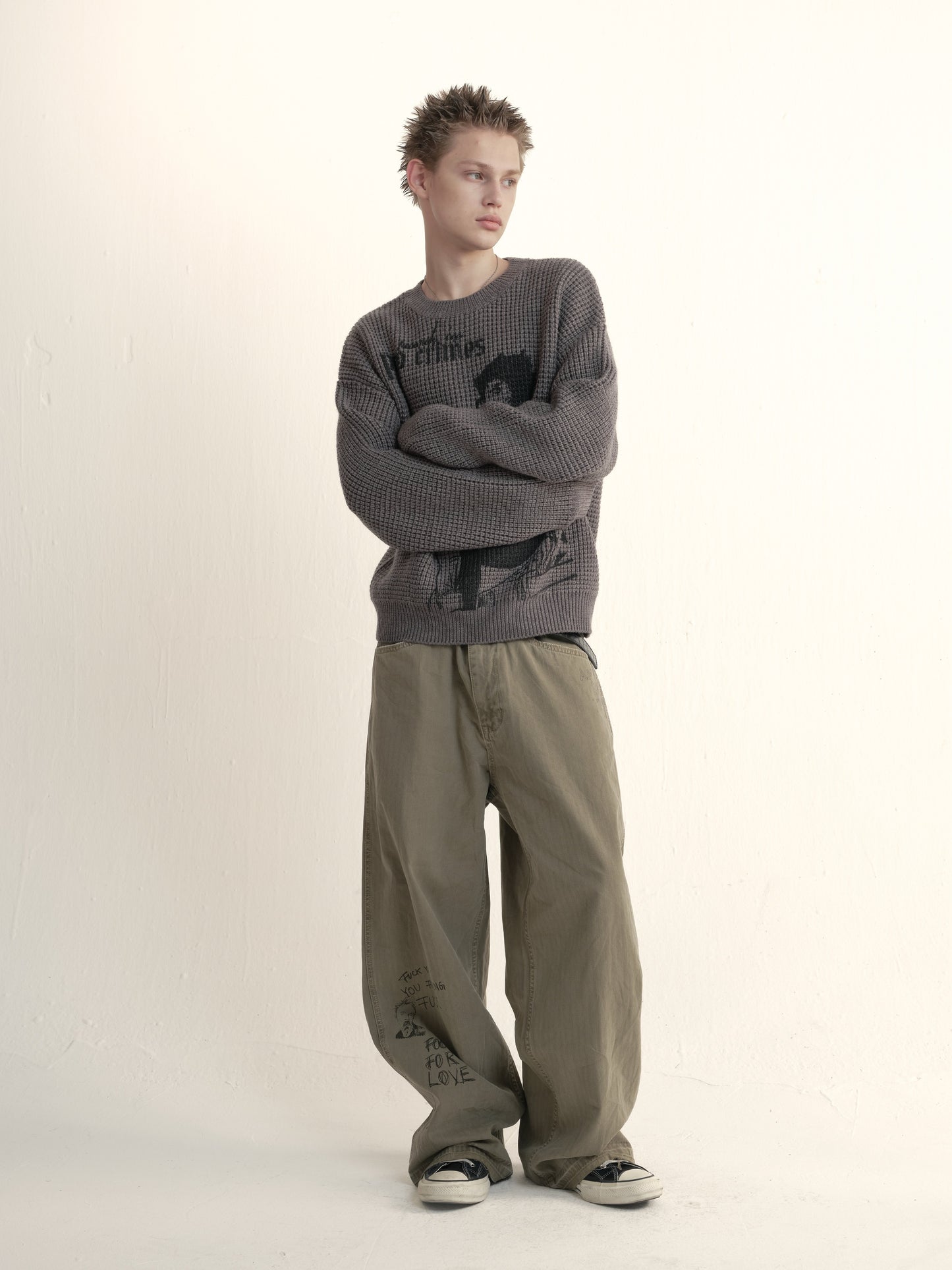 POP CRIMES Wool chunky waffle sweater