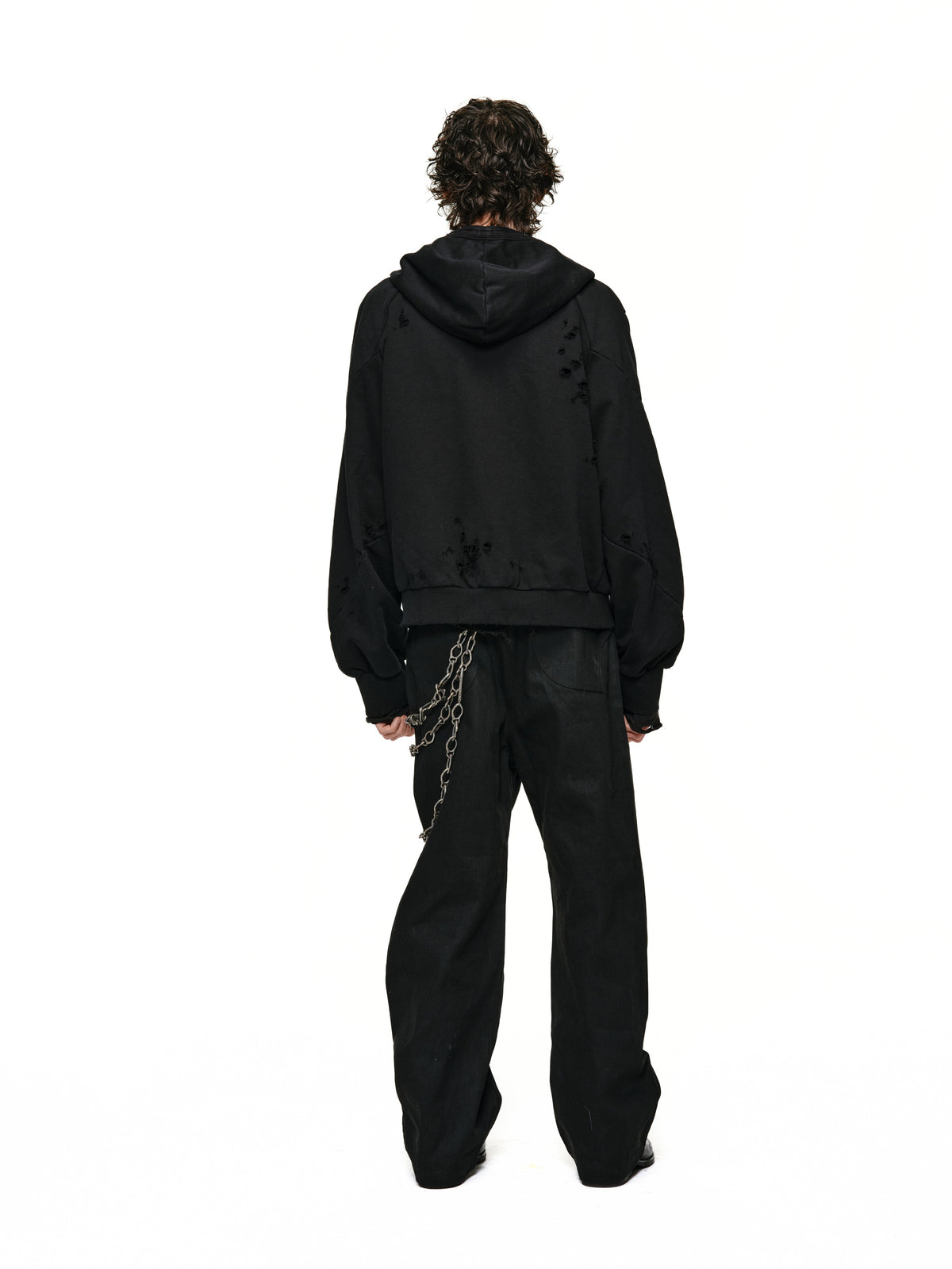 Spiral sleeve damaged zipper sweatshirt