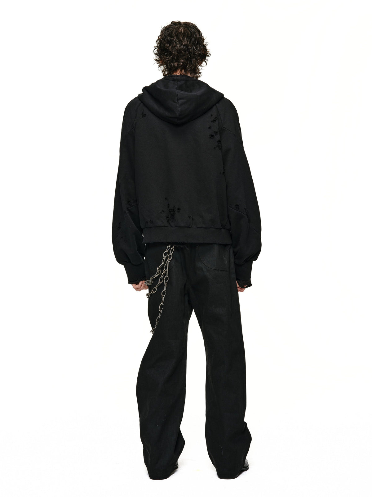 Spiral sleeve damaged zipper sweatshirt