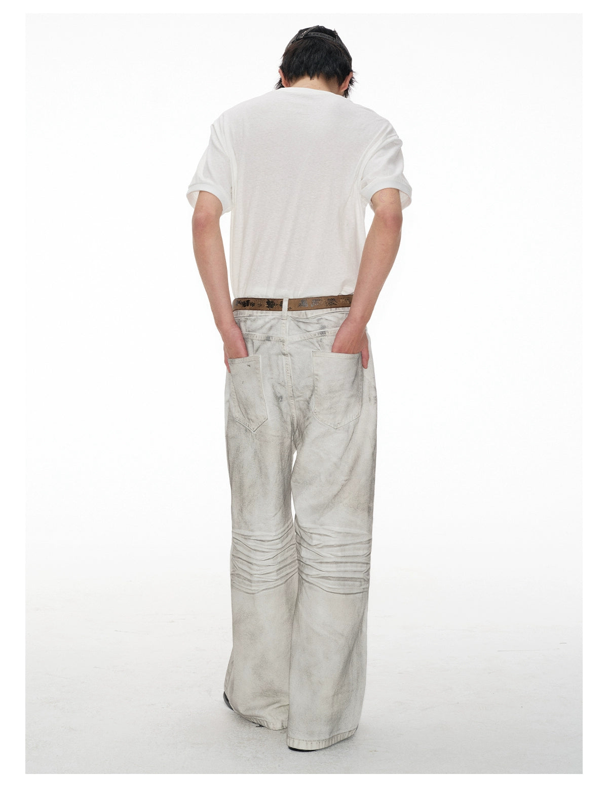 Dirty Aged White Cow Straight Wide Legs Jeans