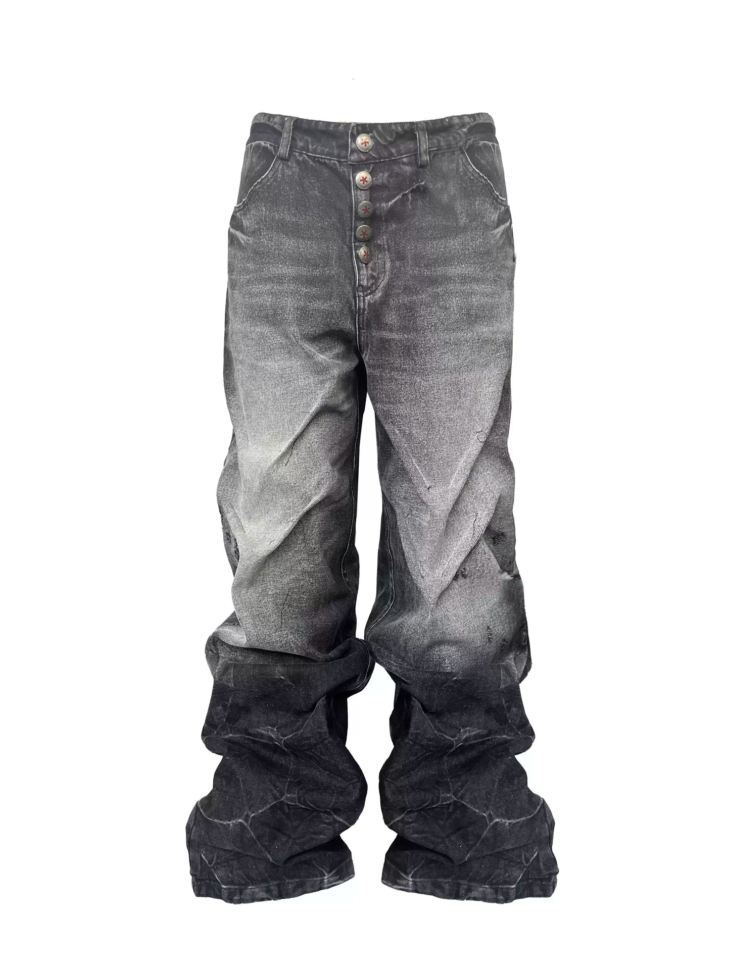 pinch-pleated Heavy Wash Baggy jeans