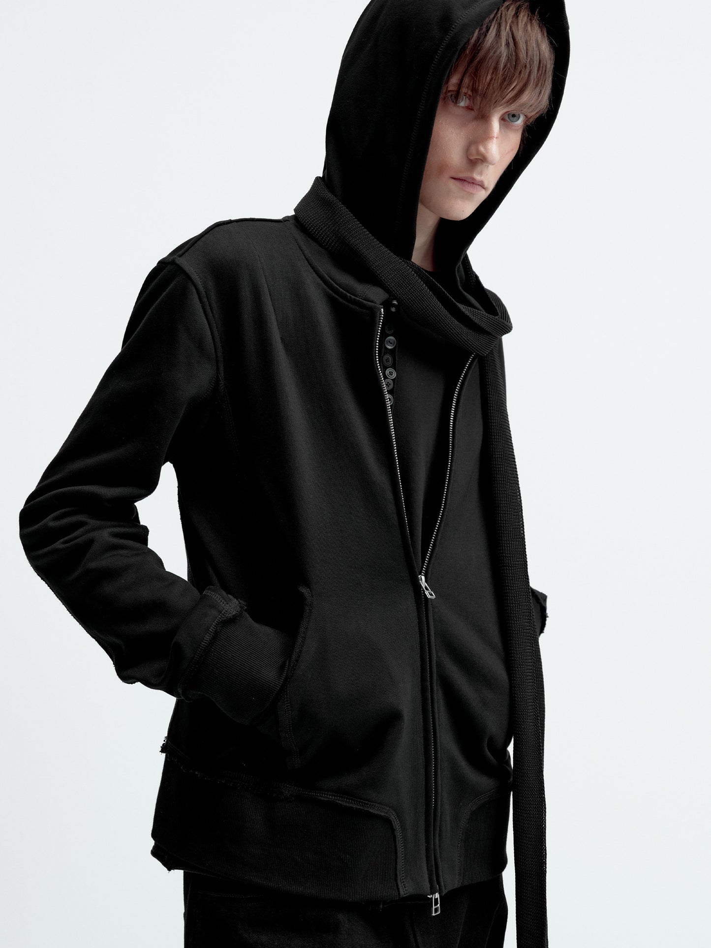 Back-stitched zipper hoodie