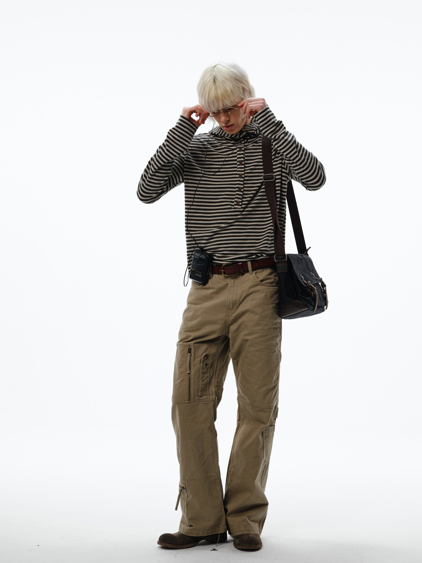 Striped polo hooded long sleeve T-shirt