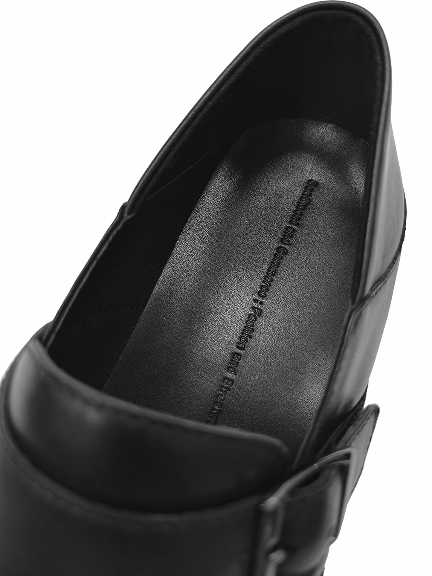 Square toe leather buckle shoes