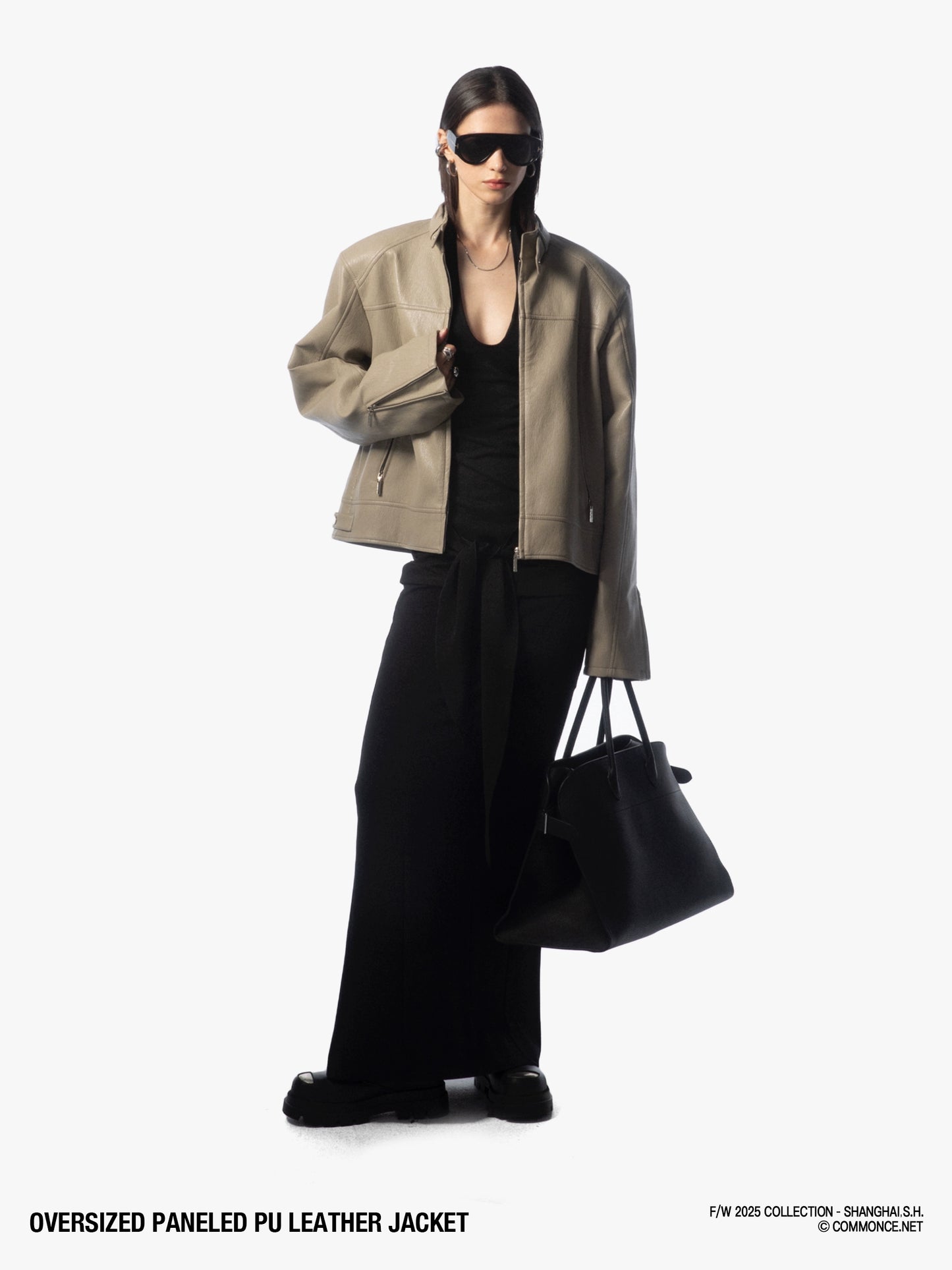 Oversize Panelled PU leather Jacket