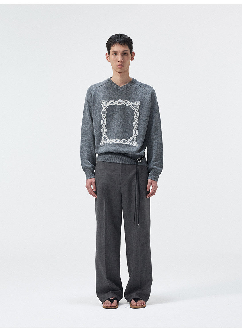 Cashmere Knotted Jacquard V-Neck Knit