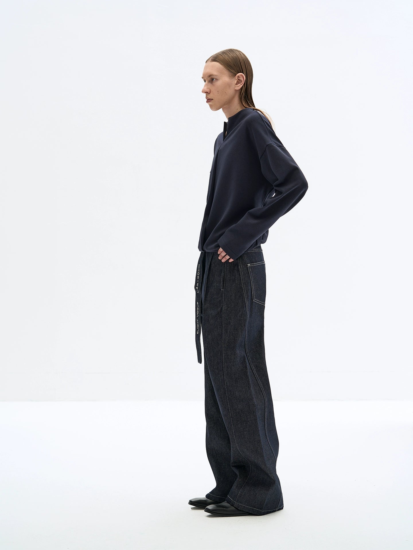 V-Neck Pleats Long sleeve T-shirt
