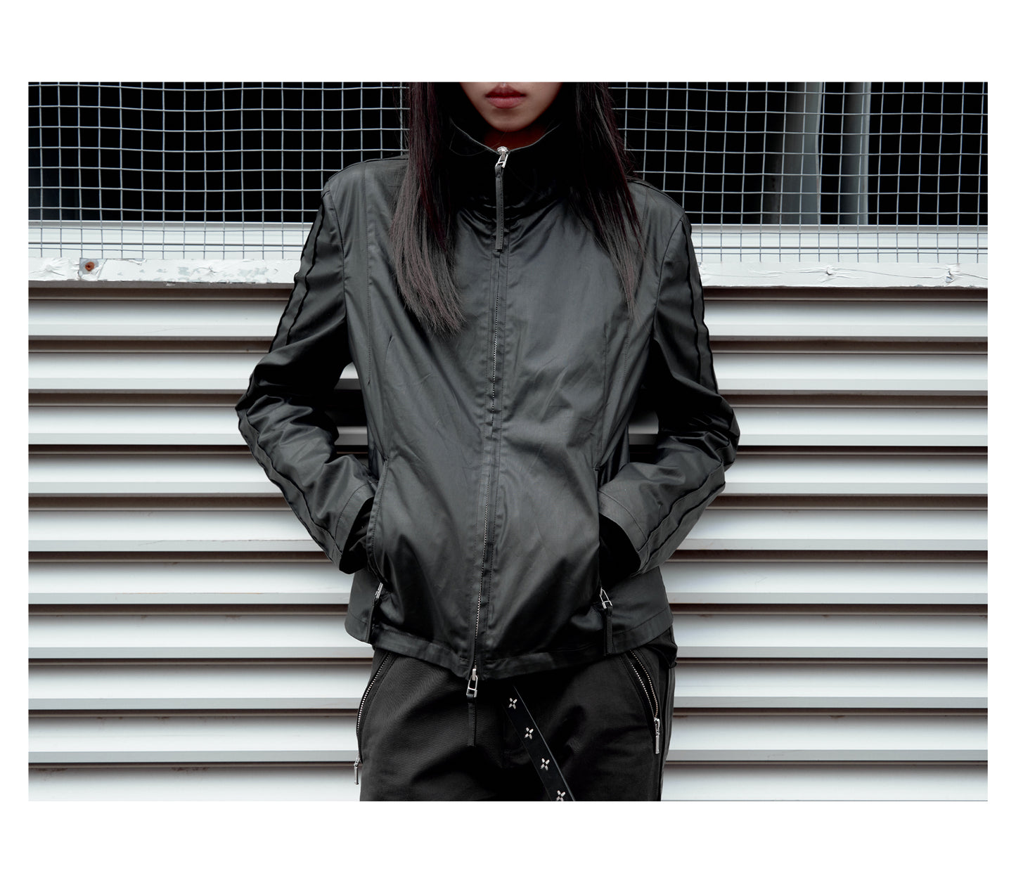 Wax-coated double zipper  jacket