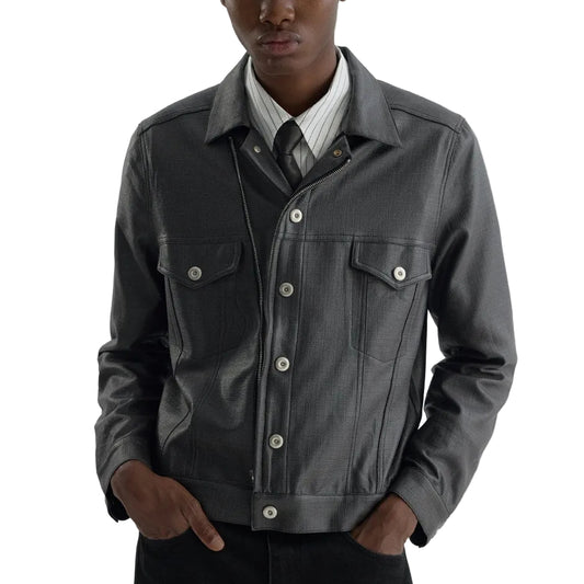 Short Motorcycle Coated Jacket