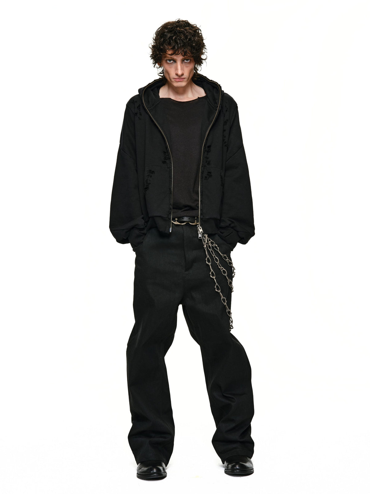 Spiral sleeve damaged zipper sweatshirt