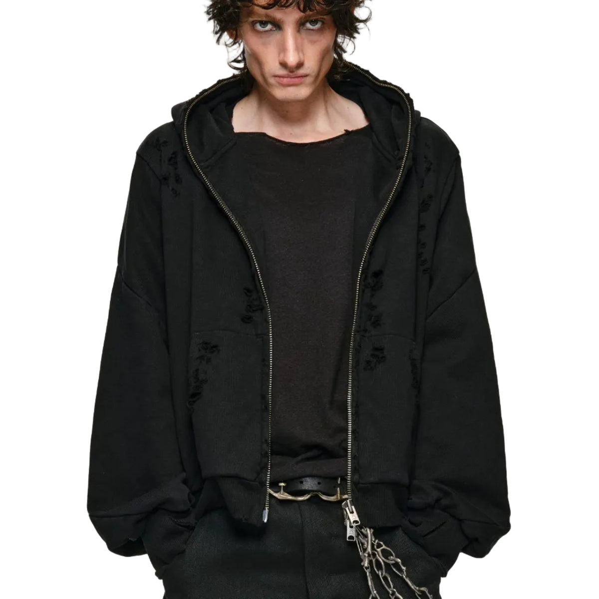Spiral sleeve damaged zipper sweatshirt