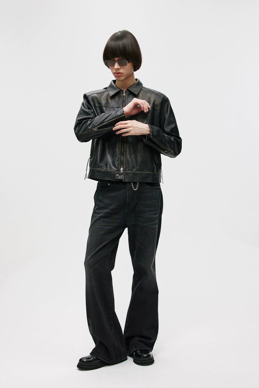 Hand Rubbed Boxy PU Leather Jacket