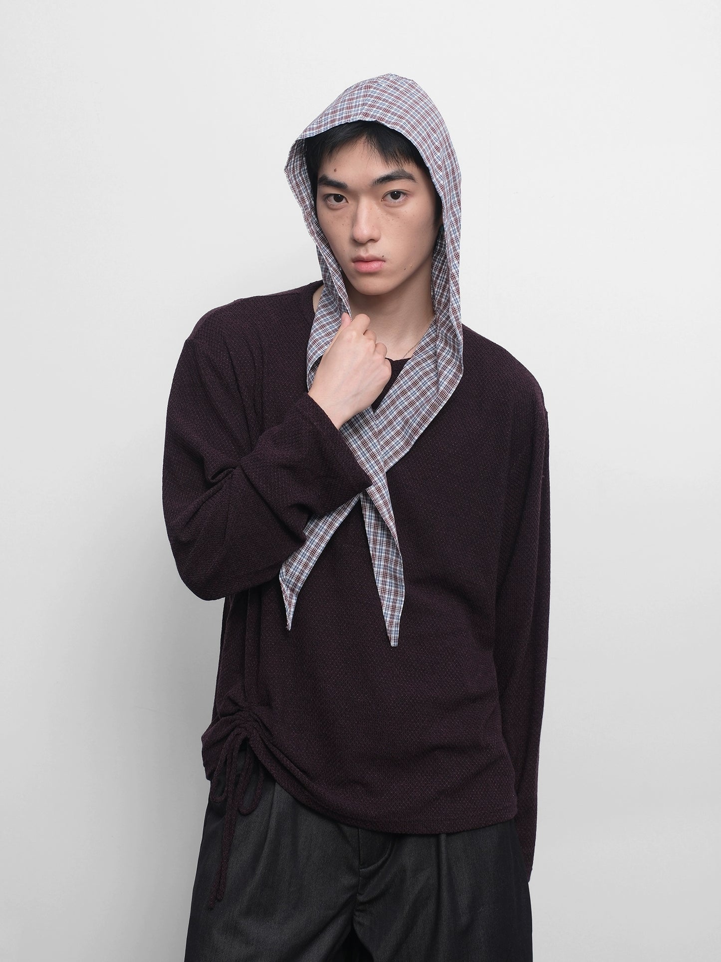 Plaid Hooded Long Sleeve T-shirt